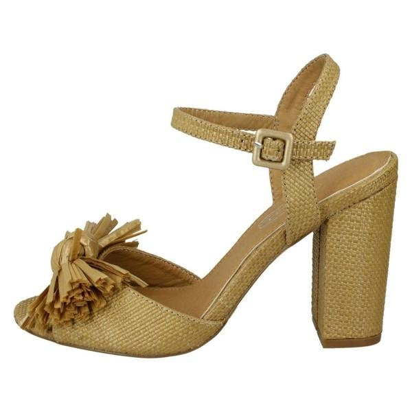 Spot On Ladies Spot On Chunky Heel Fringe Bow Vamp Sandals F10842