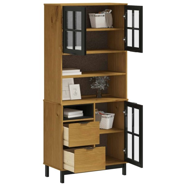 Berkfield Highboard with Glass Doors FLAM 80x40x180 cm Solid Wood Pine