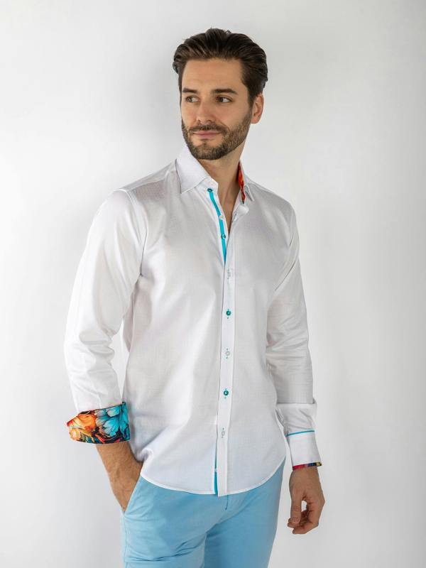 TEXTURED JACQUARD SHIRT W/ VIBRANT FLORAL INSERT - Claudio Lugli Shirts