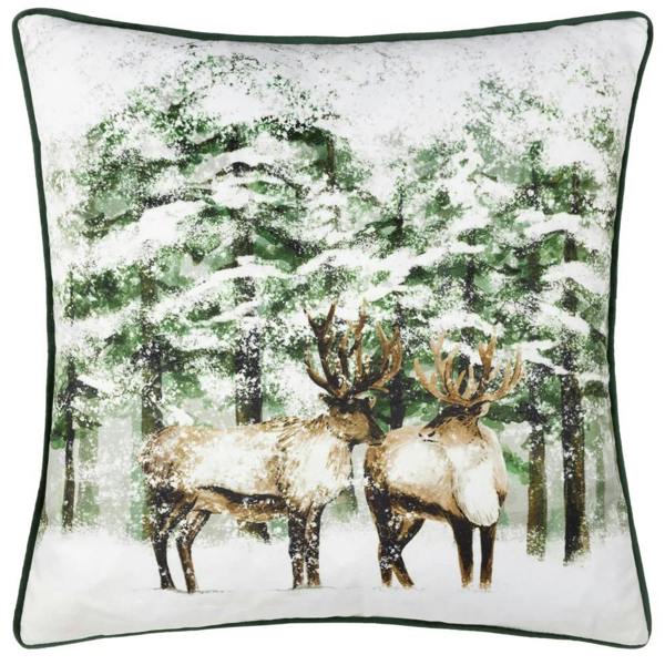 Furn Classic Piped Velvet Reindeer Cushion Cover - Green - 