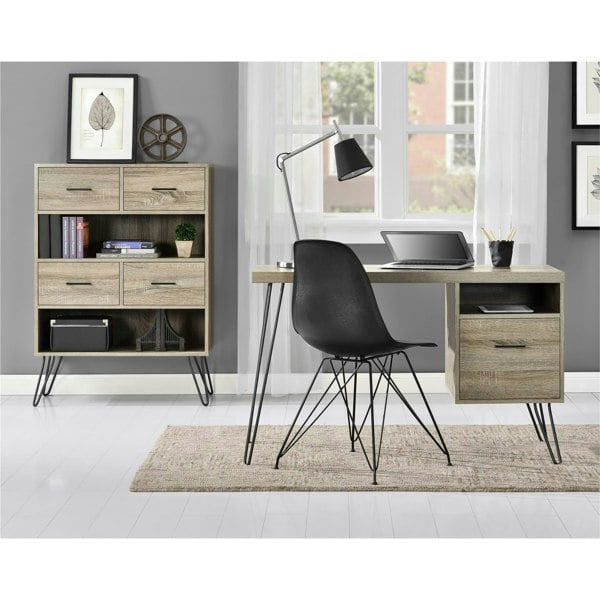 Dorel Home Landon Bookcase with 4 Drawers Grey Oak Look