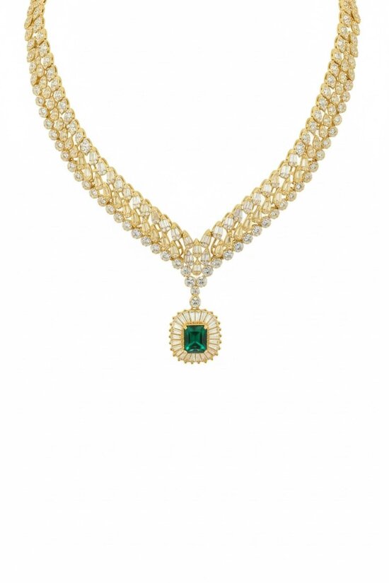 Latelita Countess Statement Emerald Necklace Gold