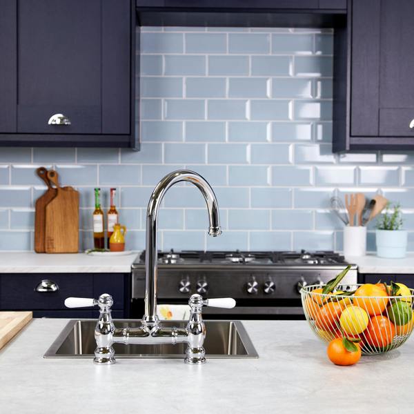 Flode klas | Traditional Bridge Style 3 in 1 Instant Boiling Tap | White Ceramic Levers | Polished Chrome Finish