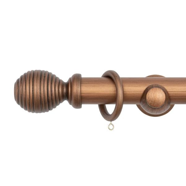 A.Unique Home Ribbed Wooden Curtain Pole with Rings and Fittings, In a Variety of Colours and Sizes (35mm) (180cm, Walnut)