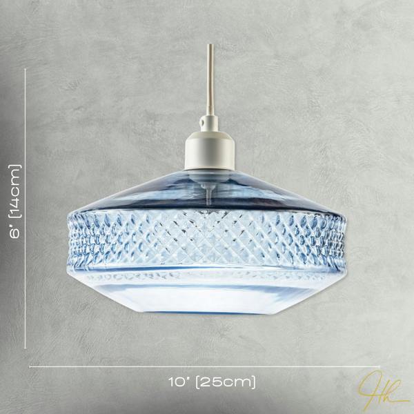 Blue Glass Pendant Lighting Shade with Strip of 3D Shaped Diamonds Image 7