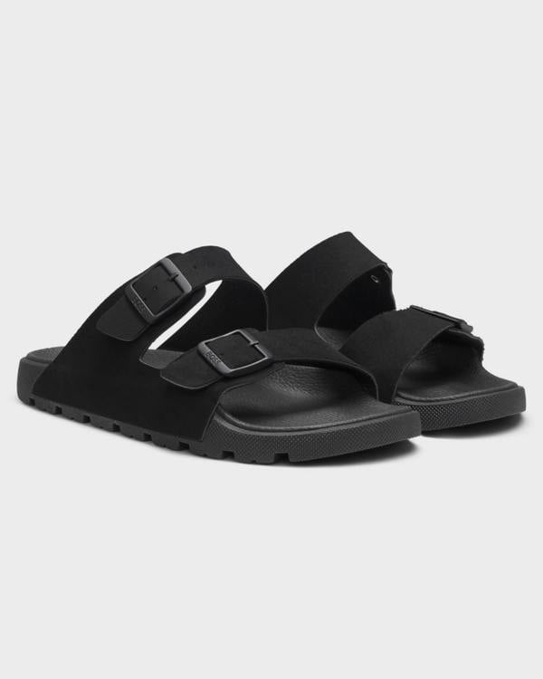 Pair of BOSS Orange Surfley Mens Twin-Strap Slides with Branded Buckles in Black 001 - Right