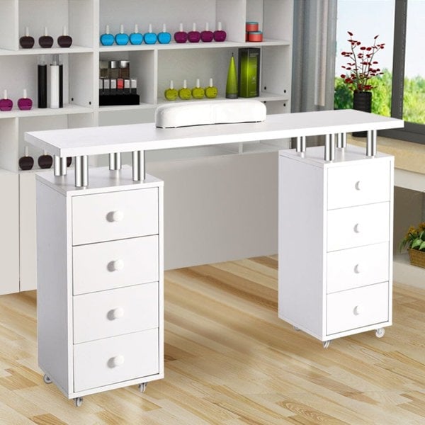 8-drawer Manicure Station Nail Beauty Table on Wheels for Salons Living and Home