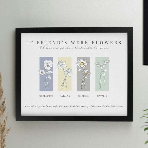 Personalised Memento Company Personalised Birth Flower Family of 4 Black Framed Print