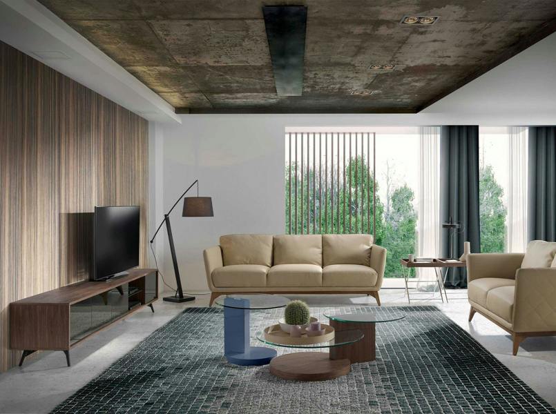 Angel Cerdá Mirror Effect Black Glass, Walnut and Black Steel TV Unit 3048