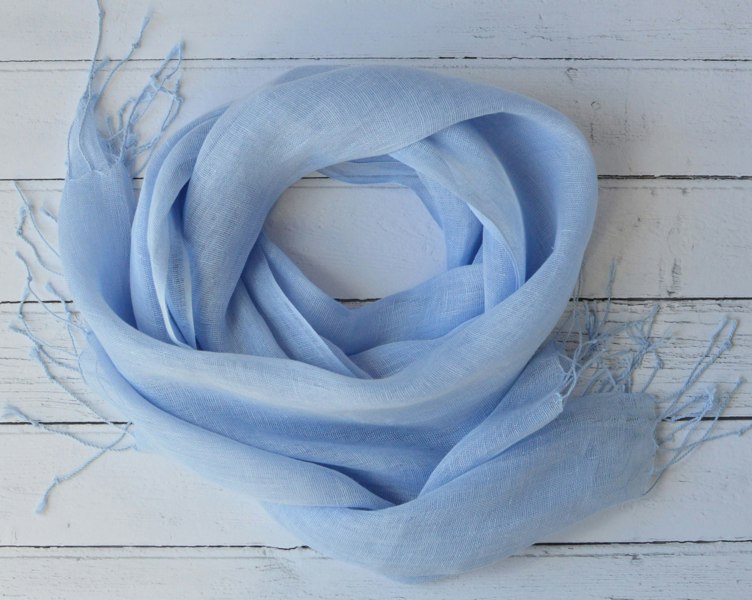 Antonia York Talia | Linen Scarf with Tassels - Sky Blue