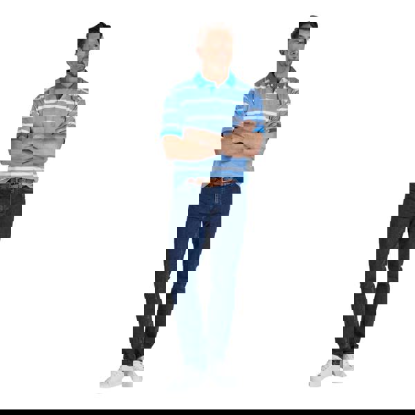 Raging Bull Mens Stripe Birdseye Pique Two Tone Polo Shirt - Electric Blue - 