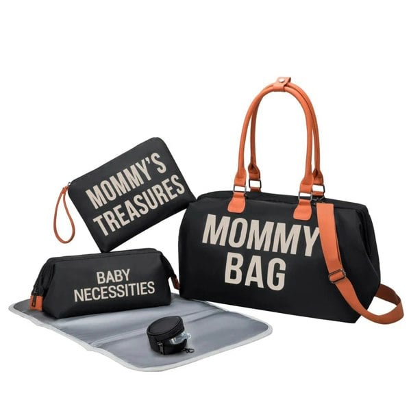 Anymom Mommy Baby Changing Bag Black Handbag 5Pcs Set with Changing Pad