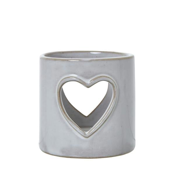 Hill Interiors Heart Ceramic Cylindrical Tealight Holder - White - 