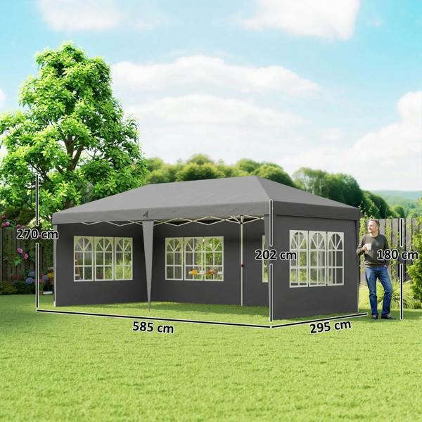 Grey 3x6m pop-up gazebo with removable walls, window panels, and labeled dimensions