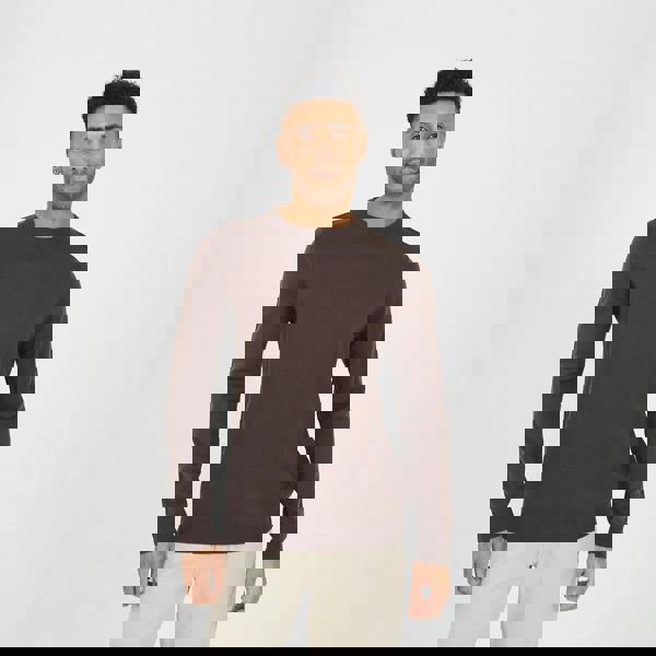 Brave Soul Chocolate Crew Neck Knitted Jumper - Chocolate Image 1