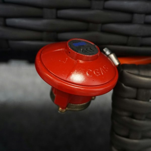 Furnishings For Less L Shaped 9 Seater Black Rattan Patio Set With Fire Pit Table