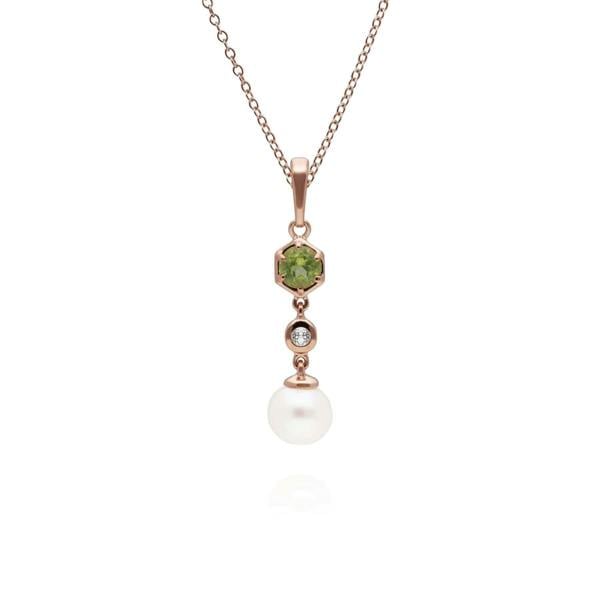 270P030306925 Modern Pearl, Peridot & Topaz Drop Pendant in Gold Plated Silver 1