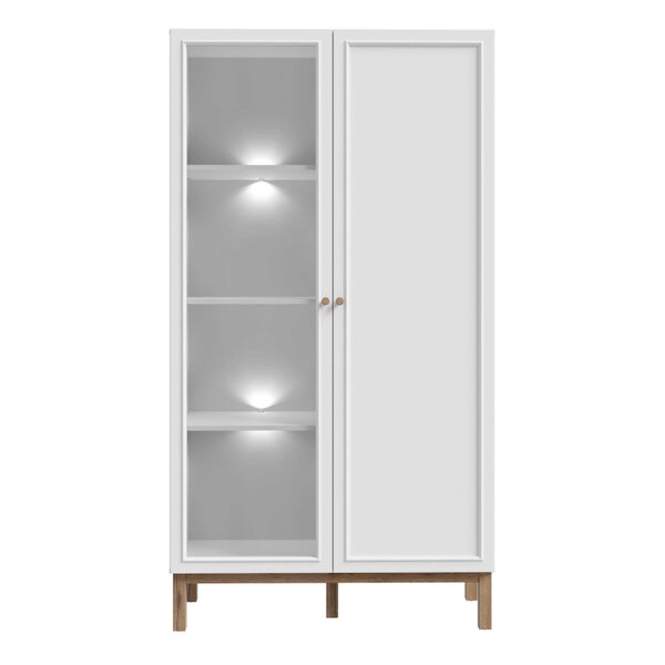 Wyld Haus Niva Light Grey and Natural Oak Effect Display Cabinet with LED Lighting 2 Doors