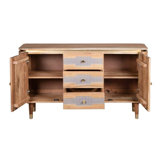 Wyld Haus Idaho Natural Acacia Wood and Brass Sideboard with 3 Drawers and 2 Doors