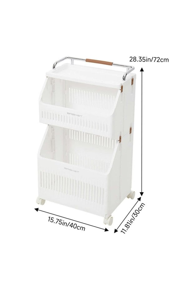 Living and Home 3-Tier Rolling Laundry Basket Hamper Cart with Holder Shelf