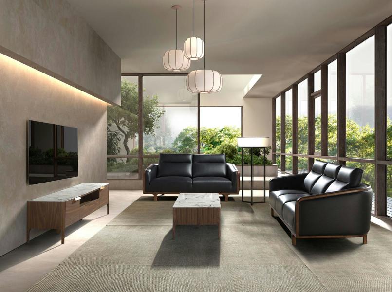 Angel Cerdá Rectangular Glass Coffee Table Imitating Marble and Walnut 2046