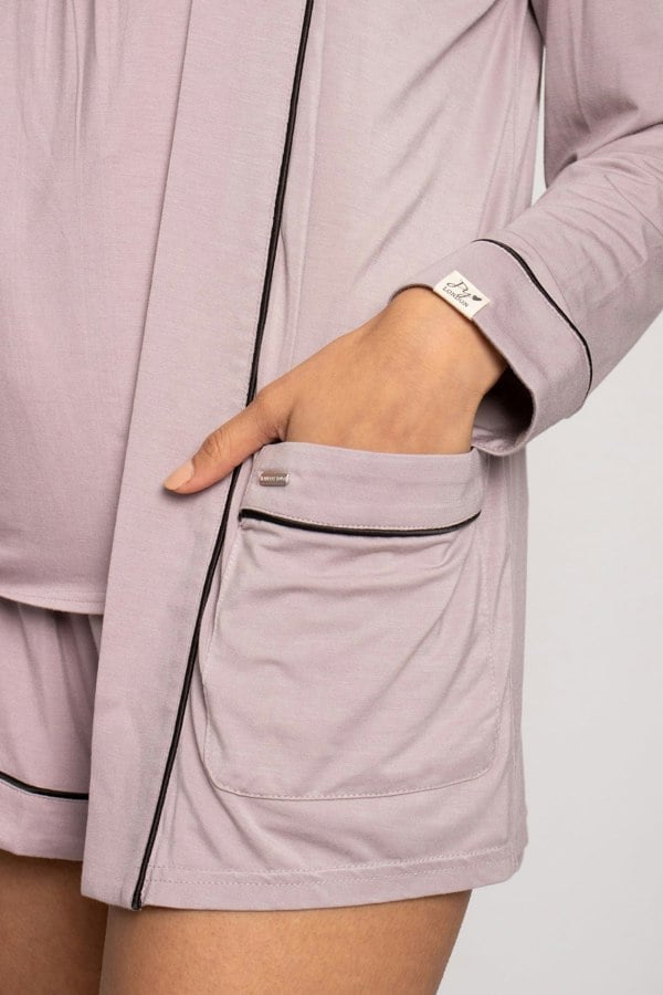 Women's Bamboo Nightwear Jacket in Oyster with contrasting piping from Pretty You London