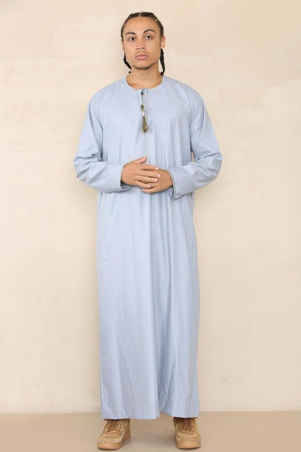 Infinity Leather Mens Thobe Jubba Saudi Islamic Arab Eid Emirati Kaftan Jubbah Tassel Robe