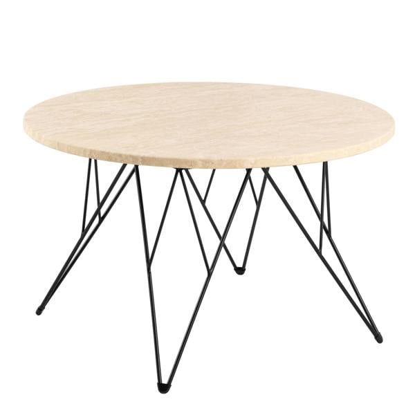Wyld Haus Toulouse Round Beige Marble Effect Coffee Table Black Steel Base