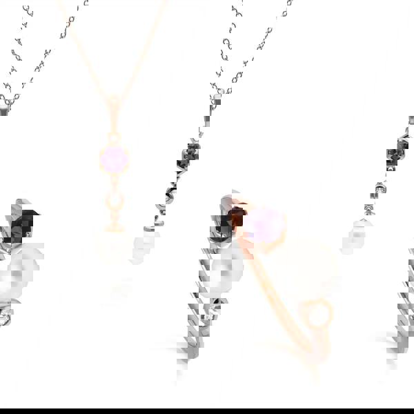 270P030304925-270R058804925 Modern Pearl, Amethyst & Topaz Pendant & Ring Set in Rose Gold Plated Silver 1