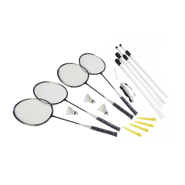 Rexco Badminton Set 4 Player Rackets Shuttlecocks Heavy Duty Poles Net Bag Garden Game