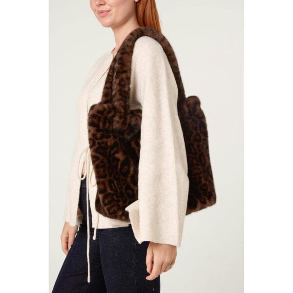 Blue Vanilla Leopard Print Tote Fuzzy Bag