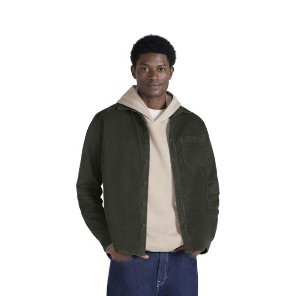 Animal Mens Lewis Checked Cord Shirt - Khaki Green - 
