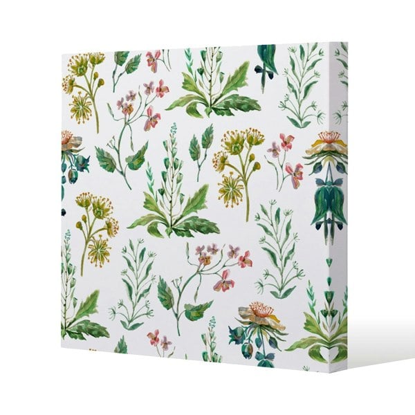 Benjamin Tate Design Watercolour Leaves & Flowers Slim Style Canvas Print  40x40cm , 15mm Slim Real wood.