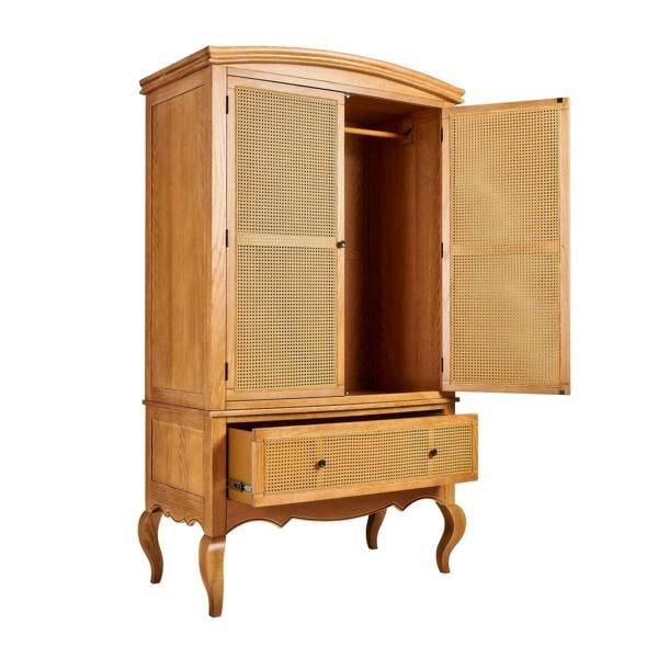 Statement Furniture Louis Large French Combi Wardrobe with Cane Rattan Doors and Drawer
