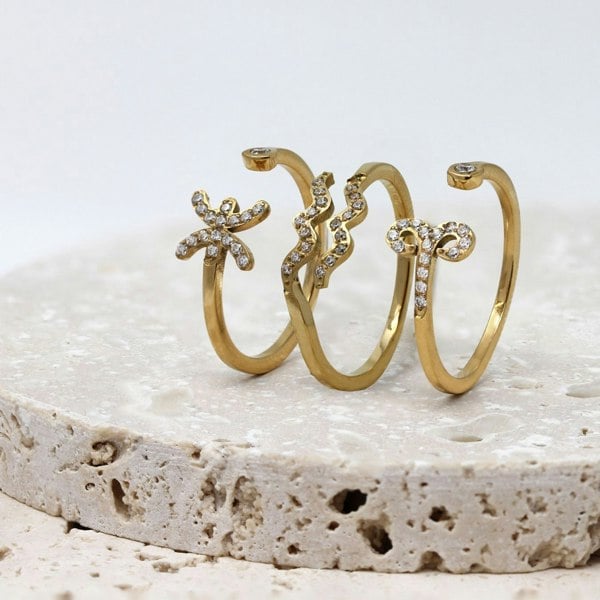 Say It With Aries Ring with CZ Stones - Yellow Gold Plated