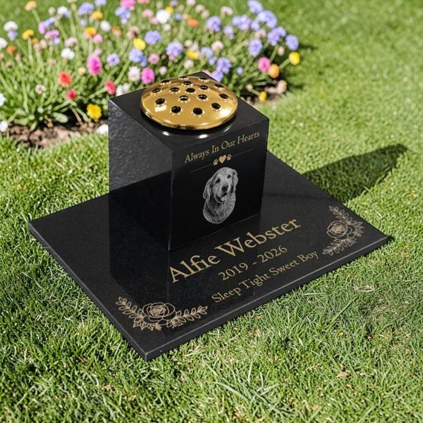 Memorials Direct Dog Memorial Granite Photo Vase & Tablet