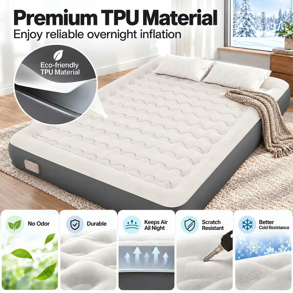 Lavio Inflatable Mattress TPU Airbed Rechargeable Pump Camp Bed Grey