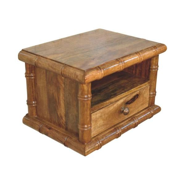Artisan Furniture Solid Wood Bamboo Open Bedside in Amber Oak Finish, 1 Drawer & 1 Shelf, Brown