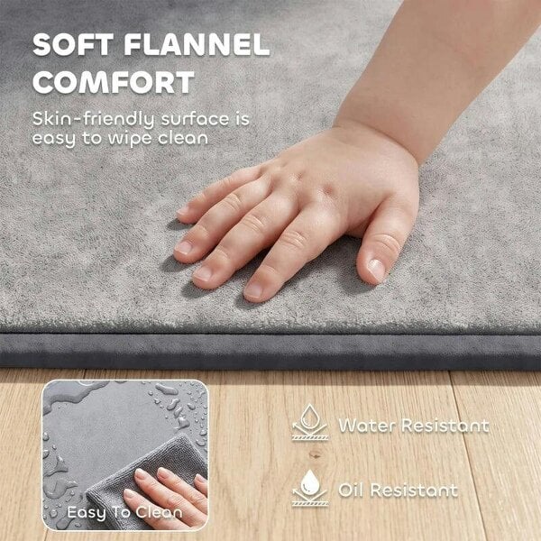 Baby Play Mat, 3CM Thick Foam Playmat Rug, Soft Flannel, Non-Slip, Water Resistant, Easy Care, 127 x 127 cm, Dark Grey