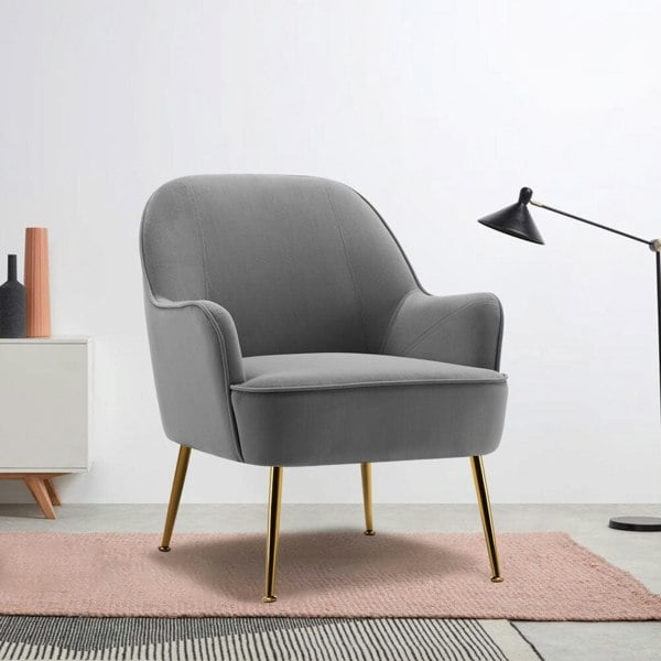 Leisure Velvet Armchair with Gold-plated Metal Legs Other Occasional Chairs Living and Home Light Grey