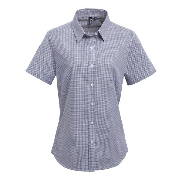 Premier Womens/Ladies Microcheck Short Sleeve Cotton Shirt - Navy/White