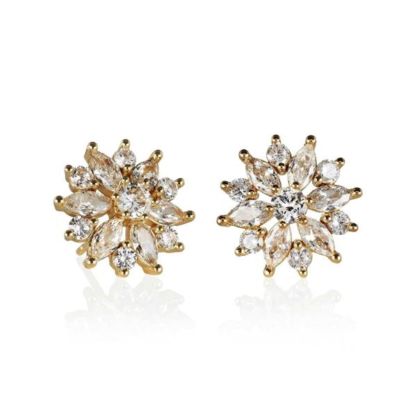 Large Gold Cubic Zirconia Flower Stud Earrings for Women - namana.london