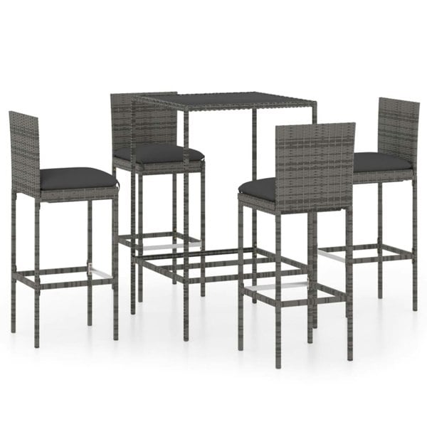 Berkfield 5 Piece Garden Bar Set with Cushions Poly Rattan Grey