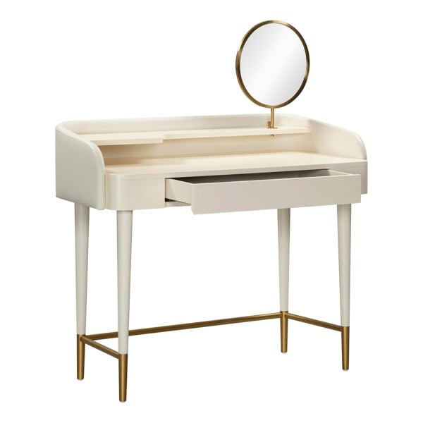 Furniture Edit Penelope Cream Vegan Leather Wrapped Vanity Desk Dressing Table