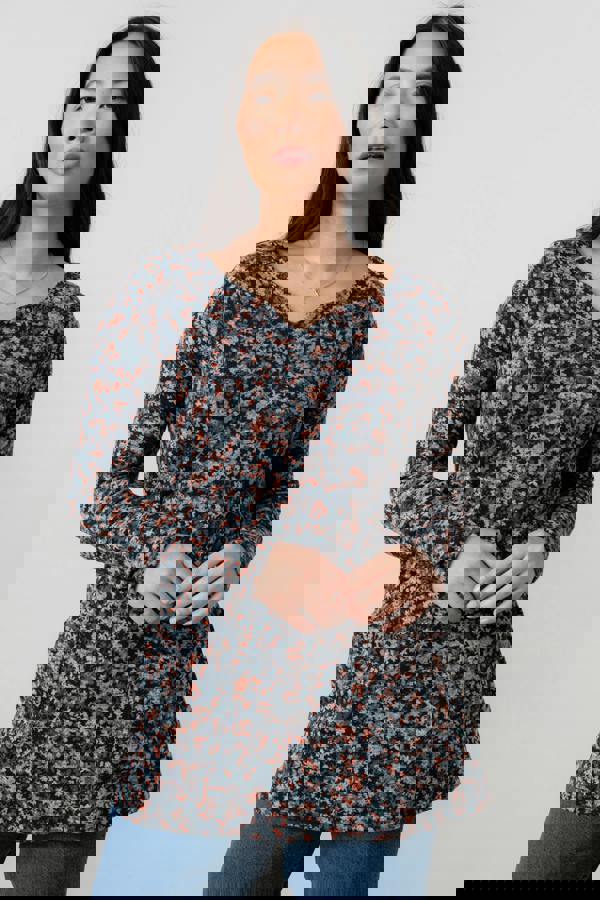 Maple Printed Brushed Knit Tunic Red | Lily and Me Clothing