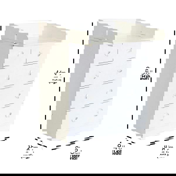 Dimensions of the white 4 drawer storage unit.