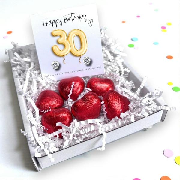 Aye Do Gifts 30th Birthday Cubic Zirconia Stud Earrings & Gold Balloons Mini Gift Hamper