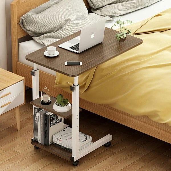 Living and Home 3-tier Height Adjustable Mobile Table Overbed Desk with Wheels