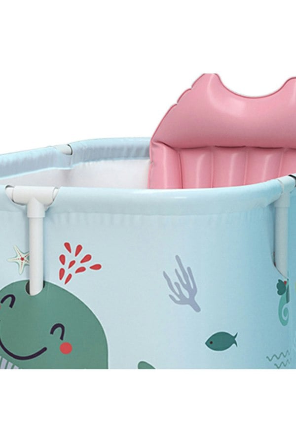 Living and Home 140cm W x 55cm D x 50cm H Light Blue Portable Large Folding Bathtub with Cushion