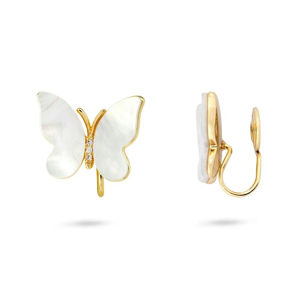 Gold Trip Mother Of Pearl Butterfly Clip On Earrings